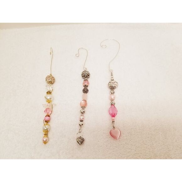 Three pink silver and white Christmas icicle ornaments c23 - Picture 3 of 11